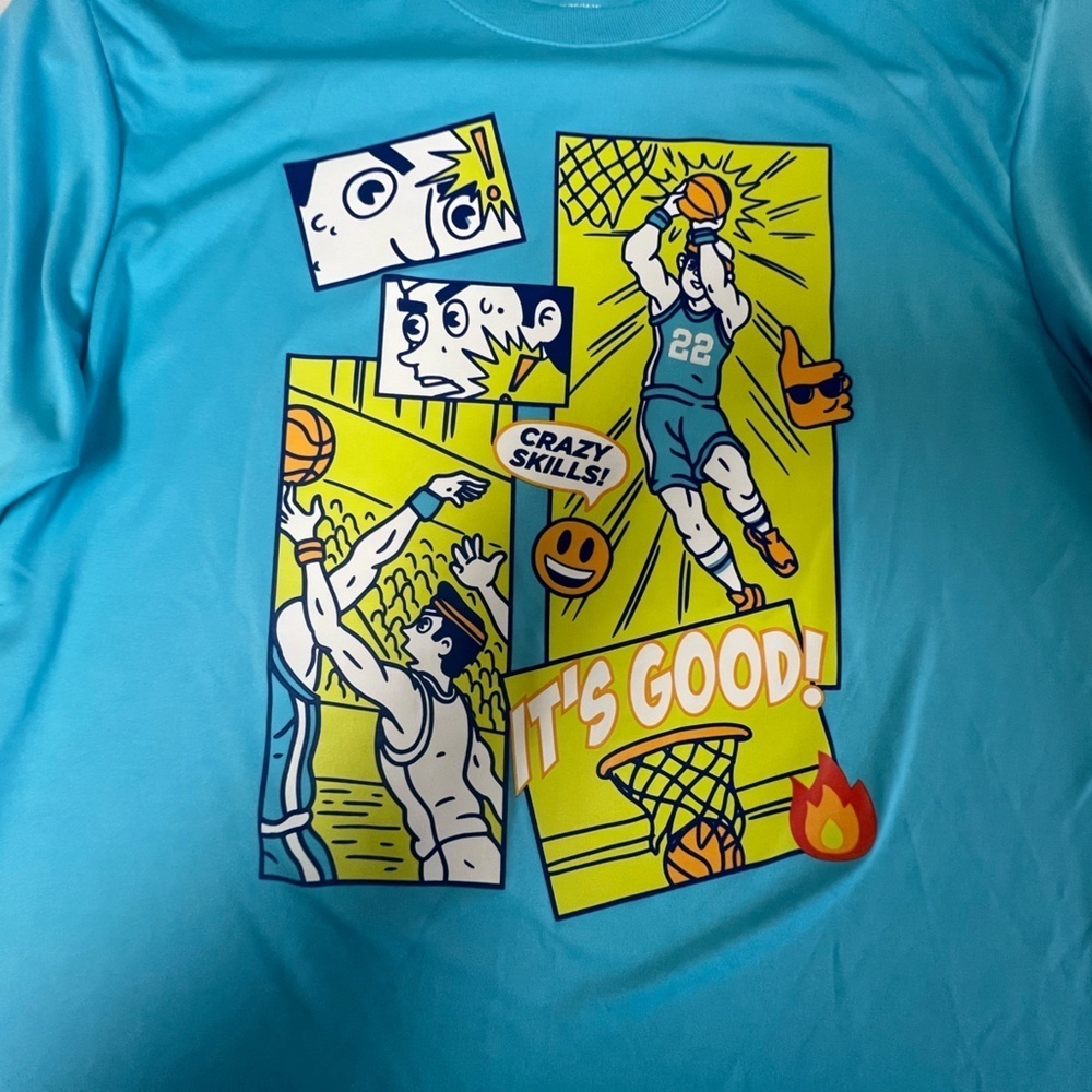ATHLETIC WORKS BOYS BLUE LONG SLEEVE GRAPHIC SHIRT SIZE XL (14-16). Polyester - Picture 2 of 5